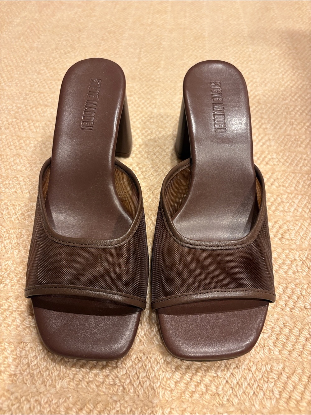 Steve Madden Dark Brown Open-Toe Block Heel Mules